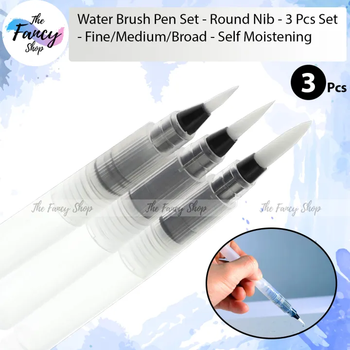 Water%20Brush%20Pen%20Set%20%20Round%20Nib%20%203%20Pcs%20Set%20%20Fine/Medium/Broad%20%20Self%20Moistening%20-%20Image%202