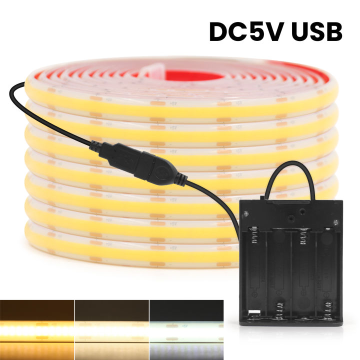 IP68 Waterproof COB LED Strip 5V Powered Flexible Ribbon Adhesive Tape ...