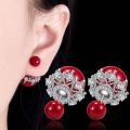 【ZOSR】S925 Stamp  Woman Fashion Jewelry High Quality Simple Cubic Zirconia Red Round Crown Earrings. 