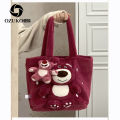 Jianeng Cute Plush Bag Women's Autumn and Winter New Cartoon Strawberry Bear Handbag Niche Sweet Girls' One-Shoulder Bag. 