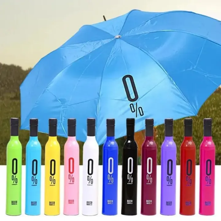 Double Layer Folding Portable Wine Bottle Umbrella with Bottle Cover for UV Protection & Rain For Girls Women