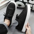 Men's Shoes Summer New Breathable White Shoes Thick Bottom Black Board Shoes Versatile Work Waterproof Non-Slip Pure Black Shoes Men. 