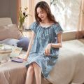 Women's Pajamas Summer Cotton Short Sleeve Sweet Korean Style Nightdress Floral Dress Thin plus Size Homewear. 