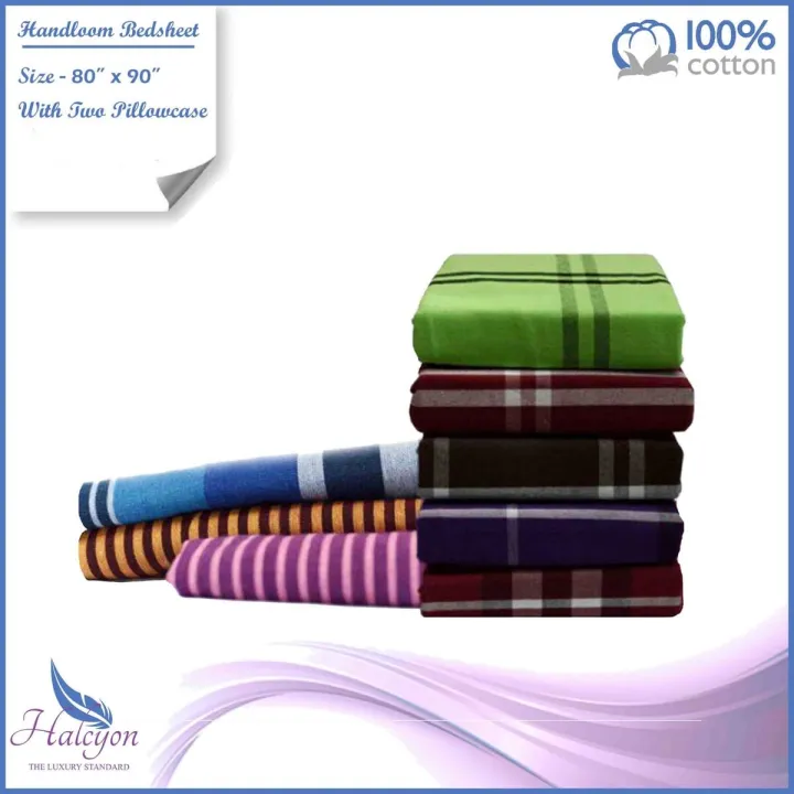 Halcyon 100% Cotton Handloom Bed Sheets With Pillow Case Pack (160 - 180GSM) - Super King (80"x90")