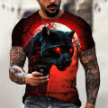 Leopard printed men's T-shirt fun casual top street oversized clothing Harajuku round neck animal pattern short sleeved T-shirts. 