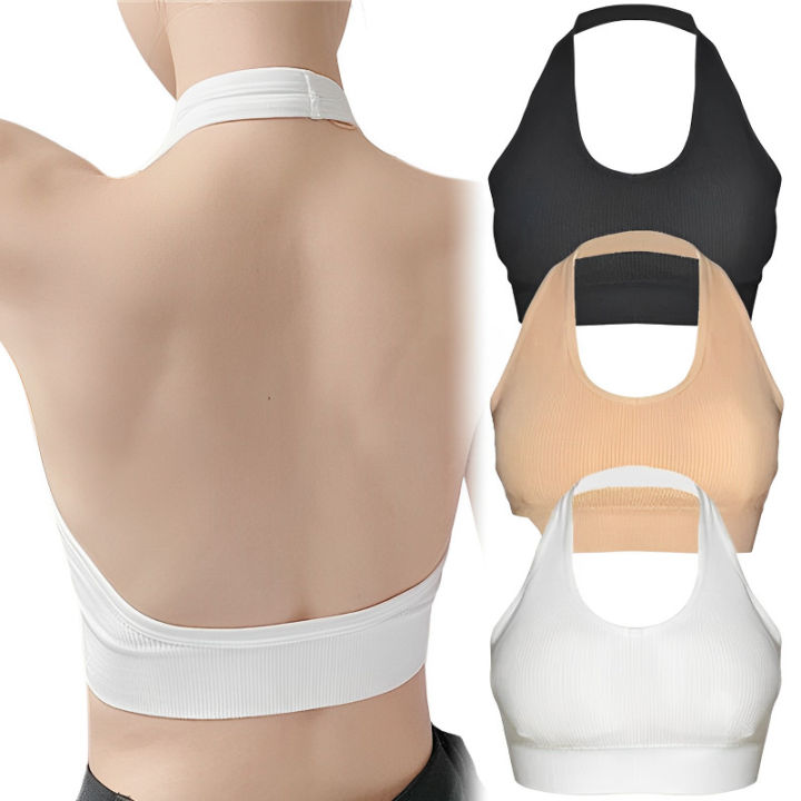 【hot】 Women Backless Vest Sexy Bra Halter Wire Free Sport Bra Suspender Solid Lingerie Female Tops Beautiful Back Wire Free Sports Bra