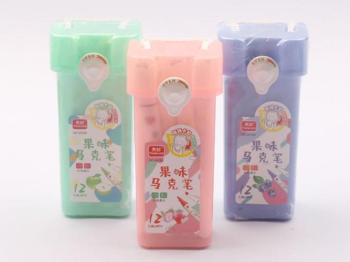 Fruit Flavor Highlighter Marker Pen Color Boxed Marker Lock Handle Design Double-headed
