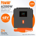 PowMr 6.2kw On-grid/Off-grid hybrid inverter 48Vdc 230VAC PV Panel Input 500vdc Pure Sine Wave Solar Inverter 120A Solar Controller Lithium Battery RGB Light One-click repair function. 