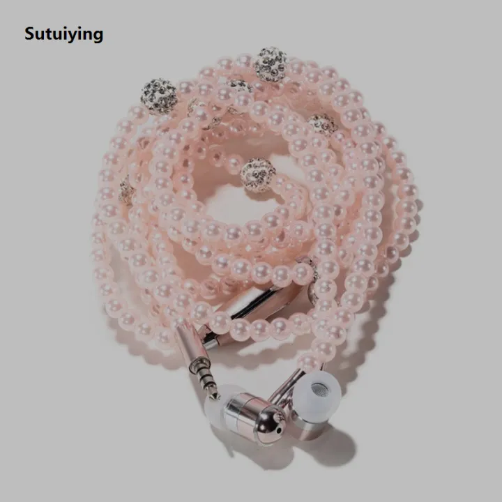Sutuiying%20New%20Arrival%20Fashion%20Earphones%20Luxurious%20Bling%20Pearl%20Necklace%20for%20Girls%20With%20Mic%20Kecesic%20For%20Iphone%206%206s%20Samsung%20Phone%20-%20Image%204