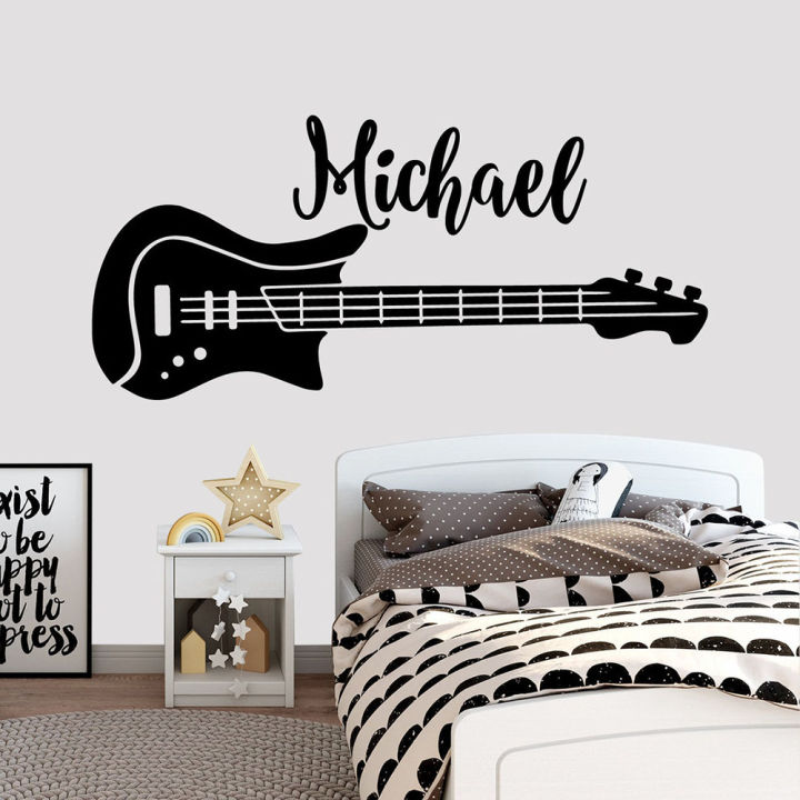 【Folio & Light】Personalized Name Wall Decal Guitar Boy Bedroom Wall Decor Vinyl Custom Name Music Wall Sticker Nursery Teen Room Decor A306