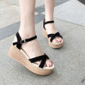 Straw Texture Wedge Sandals for Women Summer2023New Korean Style Versatile Roman Platform Muffin Platform High Heels. 