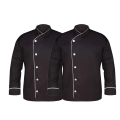 Professional Black Chef Coat with White piping. 