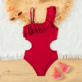 Fashion Slanted Shoulder Plaid Teenage Girls one piece Swimsuit 5-14 Year Summer Kids Swim Suits for girl Ruffled Swimwear. 