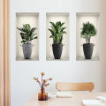 3 Sheets Green Plant Potted Plant Wall Sticker 3D False Window Wall Decals SEVICH. 