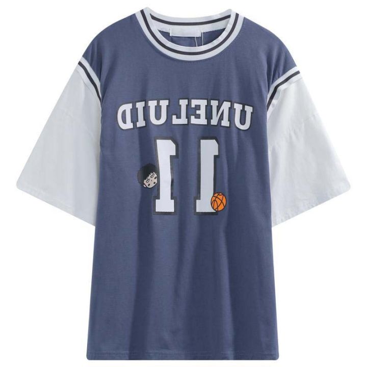 T%20Shirt%20Sport%20Jersey%202024%20Basketball%20Casual%20Short%20Sleeve%20Korean%20Version%20Fashion%20Splicing%20Two%20Pieces%20Top%20Printing%20Loose%20T-Shirt%20for%20Women%20INS%20New%20-%20Image%207