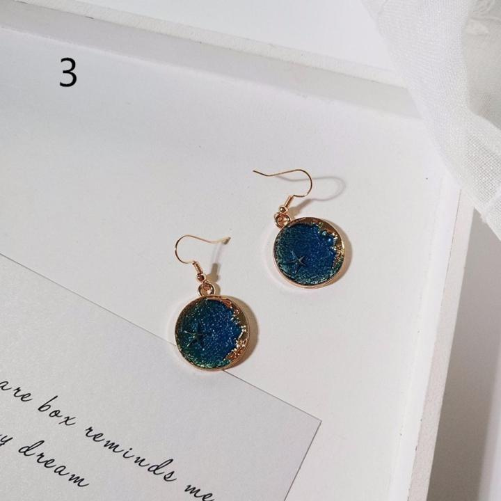 Japanese Fantasy Starry Sky Earring Blue Asymmetry Moon Star Earrings