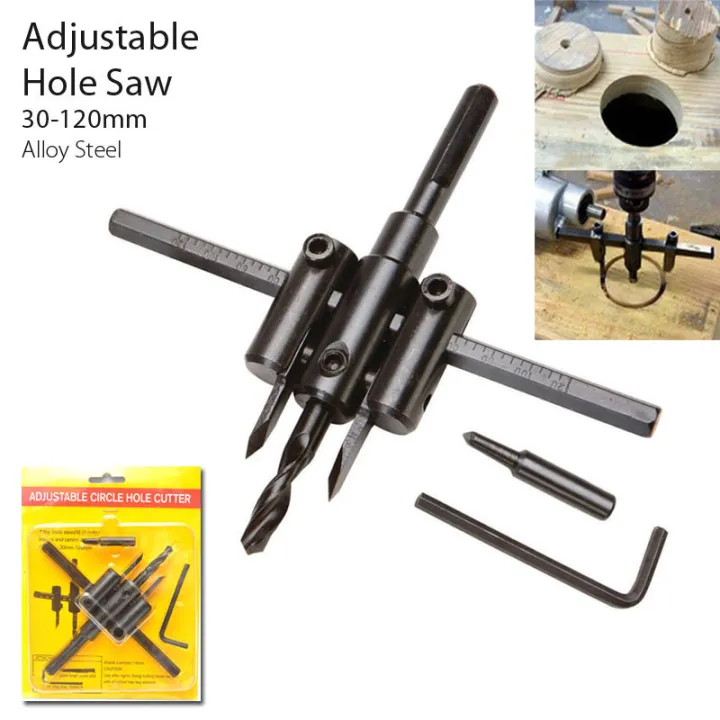 Adjustable Hole Saw Circle Cutter Drill Bit Tool Saw Round Cutting - Alloy Steel - 30-120 mm