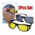 HD vision Glasses Night vision glass  set Night Vision Driving Glass Bike Riding Glass - 2 pcs   Night Sight Night Driving Over Glasses UV Wind Protection Driving, Headlight Glasses with Glare cut Technology. 