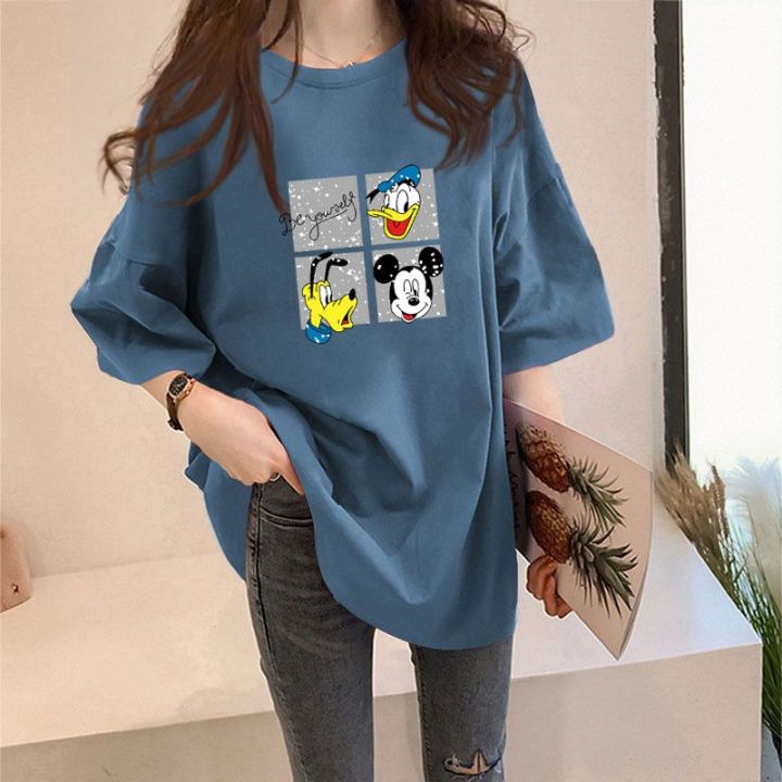 Pure Cotton 2024 Spring and Summer New Korean Style Loose All-Matching Printed T T-shirt Top Casual Short Sleeve Hong Kong Style Women's Fashion