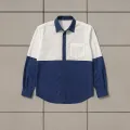 Lans Men's Cuban Collar Patchwork Long Sleeve Shirt – Stylish Contrast Design, Oversized Casual Wear ( S to 3XL ). 