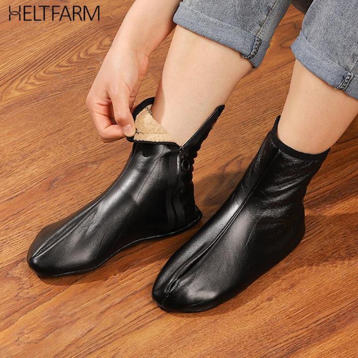 1 Pair Winter PU Leather Warm Socks Adult Fleece Thick Shoes Socks Waterproof Anti-Slip Fashion Rain Boots Socks For Men Women