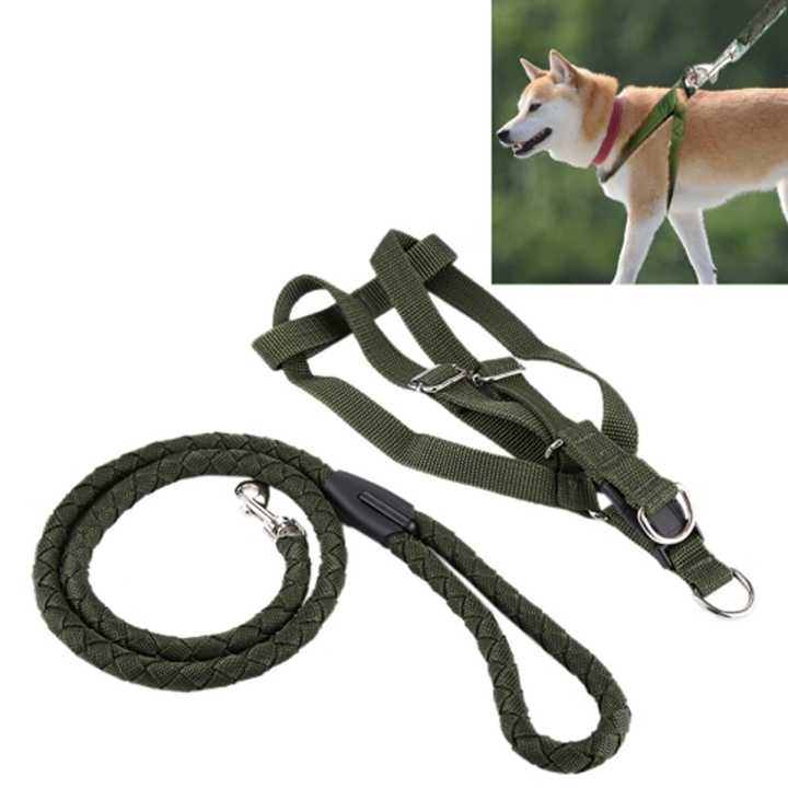 Large Dog Army Green Harness with Leash