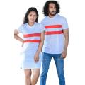 White Color Red Two Lined Short Sleeve Couple T Shirt Dress | AS515. 