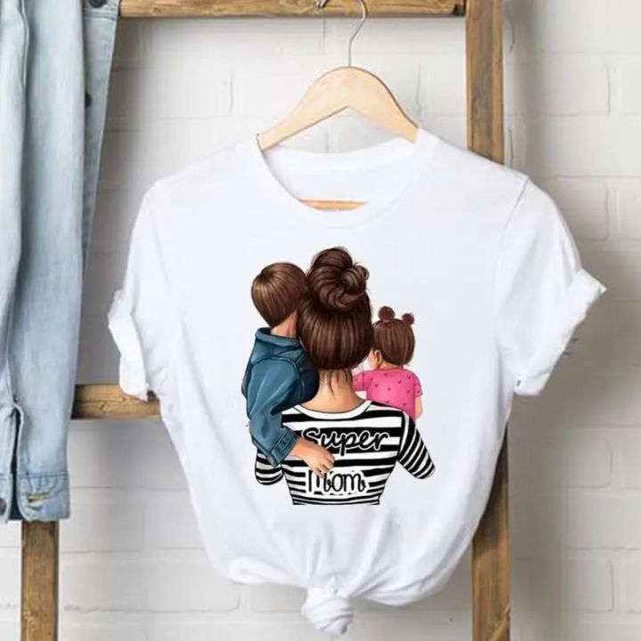 Striped Son Daughter Mom Mother Tee Shirt Lady Clothes Top Short Sleeve Fashion Tshirt Summer Female T Women Graphic T-shirts