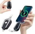 1500mAh Mini Power Emergency Pod Keychain Charger with Type-C Ultra-Compact Mini Battery Pack Fast Charging Backup Power Bank Mini Battery Pack For Lightning / Type-C Charging Backup Power Bank For IPhone Android Devices 1500mAh Portable Keychain Charger. 