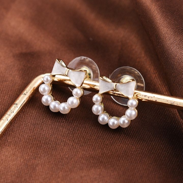 1%20Pair%20Bowknot%20Pearls%20Girls%20Fashion%20Jewelry%20Mini%20Bridal%20Stud%20Earrings%20Ladies%20Wedding%20Elegant%20Party%20French%20Retro%20Women%20Korean%20INS%20-%20Image%204