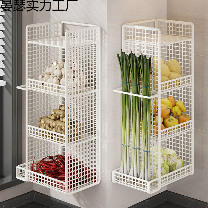 Garlic Rack Kitchen Onion Ginger Garlic Storage Rack No-Drill Wall-Mounted Multi ...