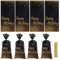 50pcs Gold Black Gift Bags Quality Happy Birthday Gold Dot Cookie Bags Plastic Waterproof Candy Bags Party. 