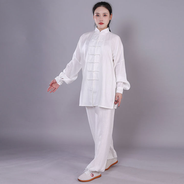 Hongqing Cotton and Linen Spring and Summer Tai Ji Suit Female Martial Arts Wear Middle-Aged and Elderly Shadowboxing Exercise Clothing Spring and Autumn Morning Exercise Clothes Male