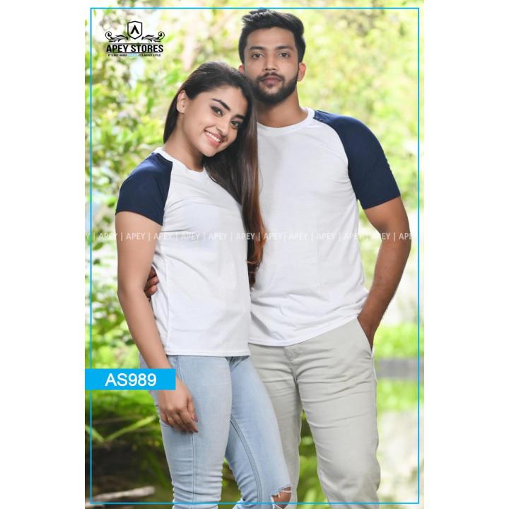 Navy Blue & White Raglan Short Sleeve Couple T Shirts - As989 , t shirt for men, t shirt for girls