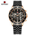 REWARD brand fashion business, sporty, waterproof, luminous timing, date, stainless steel quartz men's watch. 