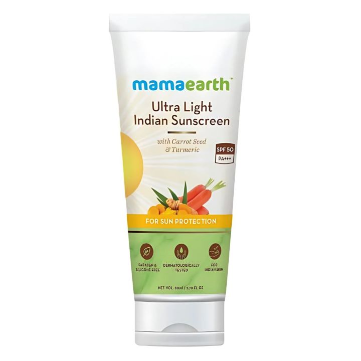 Mamaearth Ultra Light Indian Sunscreen with Carrot Seed, Turmeric and SPF 50 PA+++ - 50g