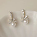 Exquisite Bow Pearl Drop Dangle Earrings For Women Bling Zircon Bowknot Stud Earrings Girl Wedding Party Sweet Jewelry. 