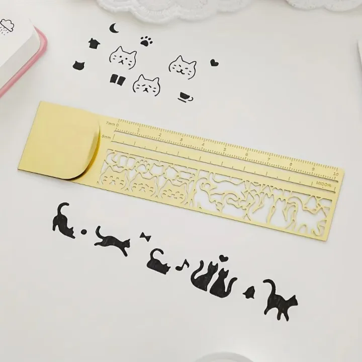 Bookmark Example Drawing Multifunctional Double-Sided Cat Pattern Ruler Stationery Tool ...