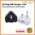 FLASH IDEAS USB Charger 3 Pin Travel Wall USB Power Adapter Plug 5V (BLACK / WHITE). 