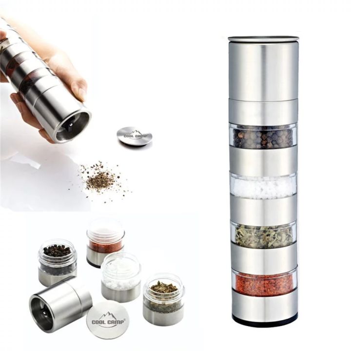 Stainless Steel Spice Jars Bottle BBQ Picnic Seasoning Container Manual Grinder Outdoor Barbecue Condiment Storage Organizer