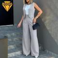 Women Pants Chic Wide Leg Pants Sleeveless Vest Set for Stylish Women High Waist Elegant Casual Streetwear Available on Women Vest. 