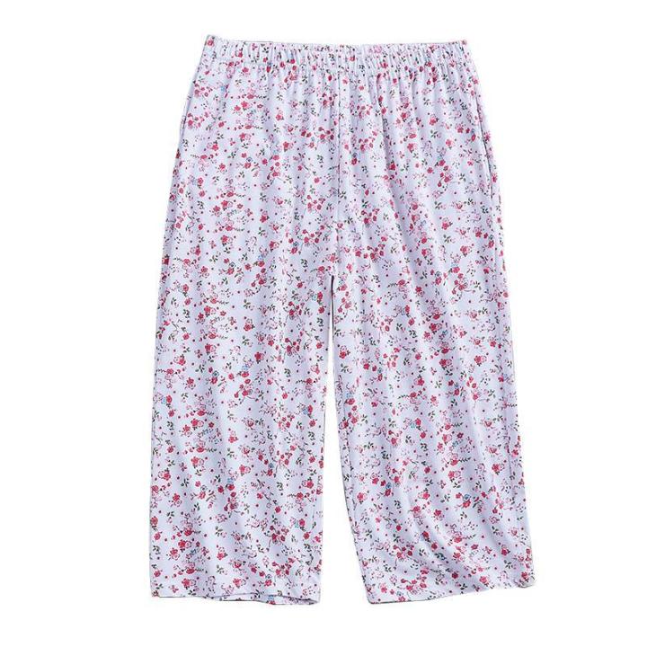 Cotton Cropped Pants Female Mother Summer Large Size Homewear Pants Middle-Aged and Elderly Thin Pajamas Loose Old Lady Air Conditioning Pants