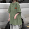 2023Summer New Green Short SleeveTT-shirt Women's Korean-Style Loose All-Match Mid-Length Oversized Half-Sleeve Topins-. 