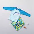 Yfashion 2pcs Kids Boys Cotton Shark Pattern Split Swimsuit Quick-drying Sun Protection Long Sleeve Swimming Suit. 