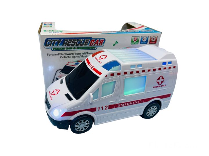 Battery operated Rescue Ambulance Toy  Light & Siren Sound Emergency Vehicle with Lights and Sounds /Ambulance Hospital Battery Operated Toy, Colorful Lighting,  360° Rotating, Bump & Go Action, Ambulance Music & Sound, Rooftop Emergency Lights