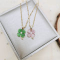 Korean Color Opal Four-Leaf Clover Titanium Steel Necklace Female Temperament Sweet Beauty Student Wild Clavicle Chain. 
