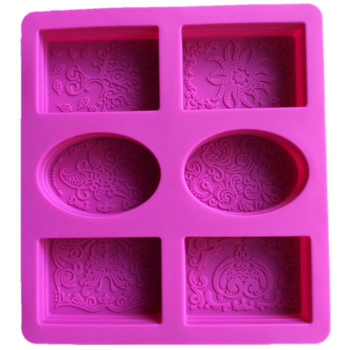 Silicone Soap Mold for Soap Making 3D 6 Forms Oval Rectangle Soap Mould Handmade Craft Flowers Bathroom Kitchen Soap Mold