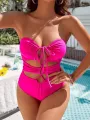 Women Bikini, Lacing Halterneck Backless Solid Slim Summer Swimming Bathing Swimsuit. 