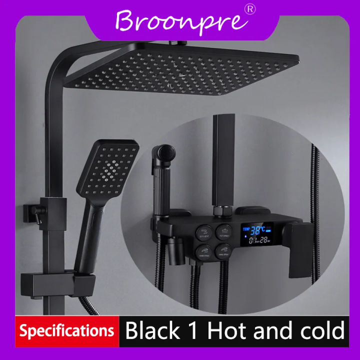 BROONPRE%20%20Bathroom%20Shower%20Set,%20White%20Gold%20Thermostatic%20Shower%20System%20of%2010%20Inch%20Rainfall%20Shower%20Head%20Brass%20Bathtub%20Faucet%20Hot%20Cold%20Shower%20-%20Image%208