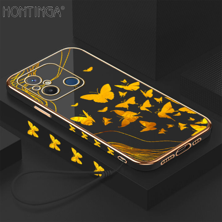 Hontinga%20for%20Redmi%2012C%20/%2011A%20Back%20Cover%20With%20Lanyard%20Luxury%206D%20Plating%20Shiny%20Golden%20Butterfly%20Case%20Soft%20Silicone%20Square%20Mobile%20Cover%20-%20Image%202